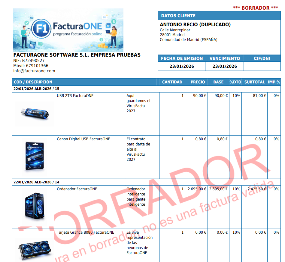 Documentos de facturación con imágenes