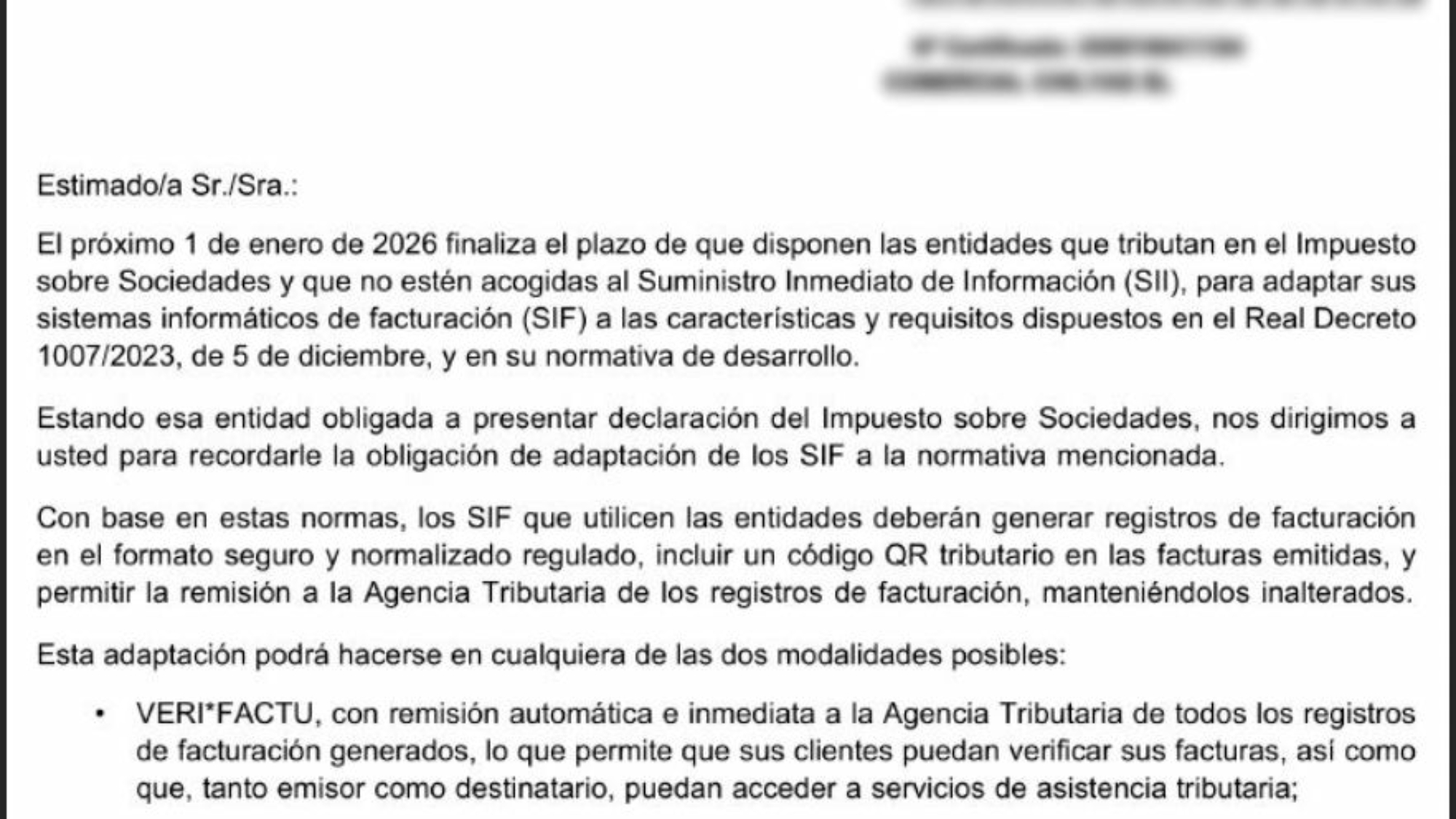 AEAT VeriFactu notificación