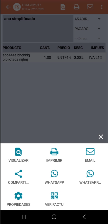 enviar factura por email desde la app de FacturaONE