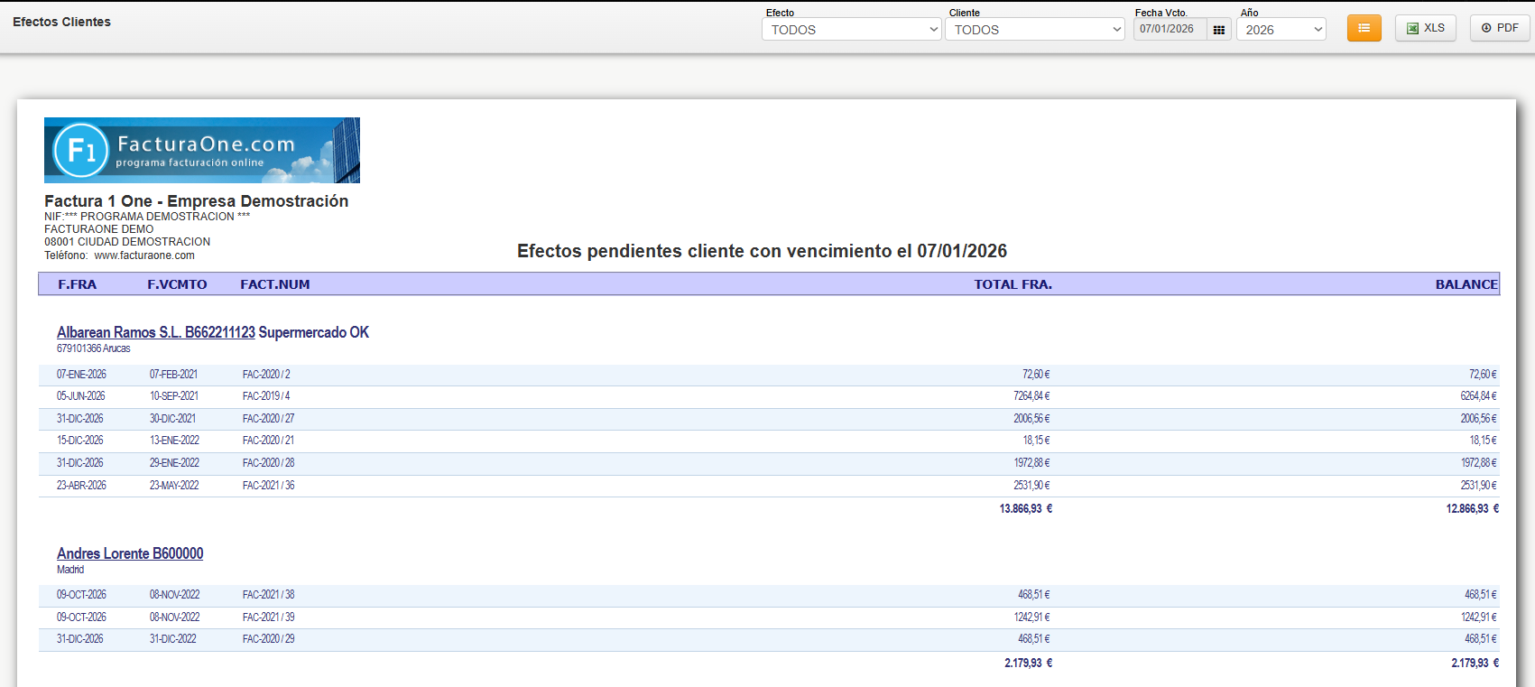 lo que me debe un cliente en facturaone