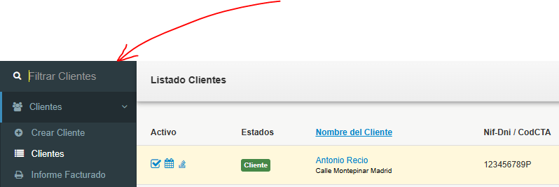 filtrar clientes facturaone
