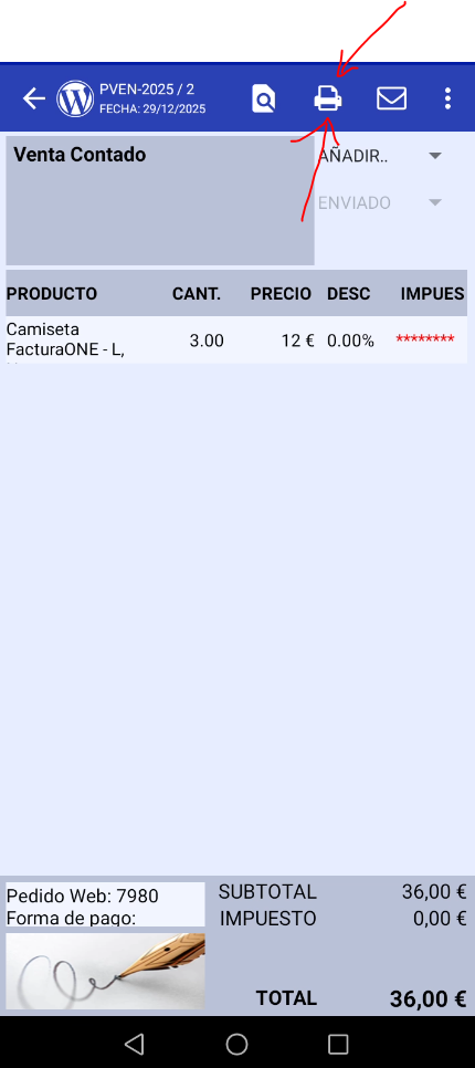 imprimir factura en la app facturaone
