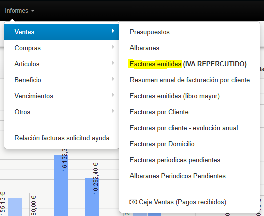 informe de ventas, facturas emitidas