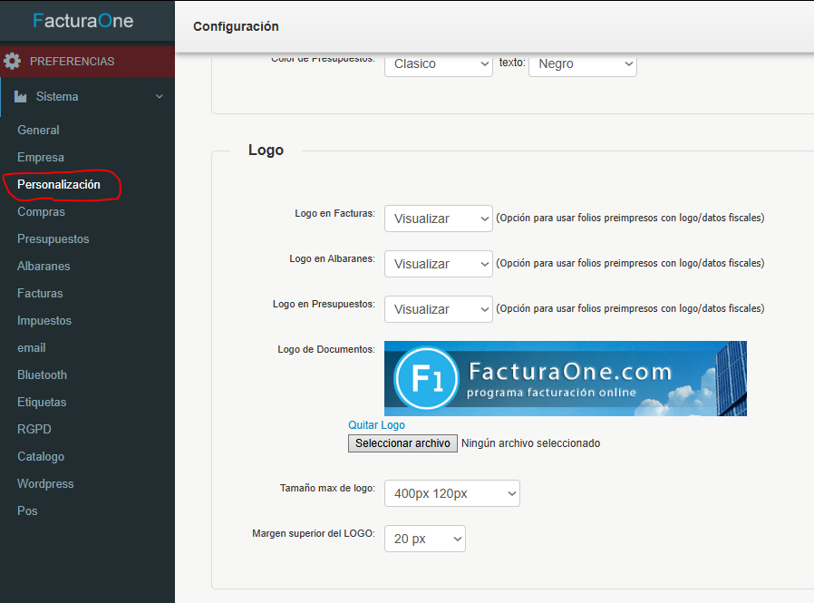 subir logo en FacturaONE