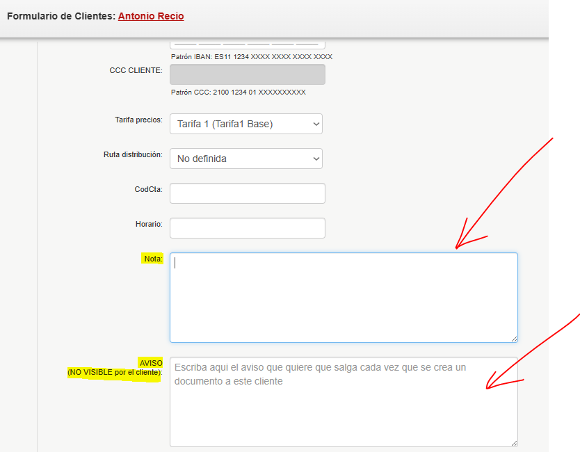 notas desde ficha cliente en facturaone