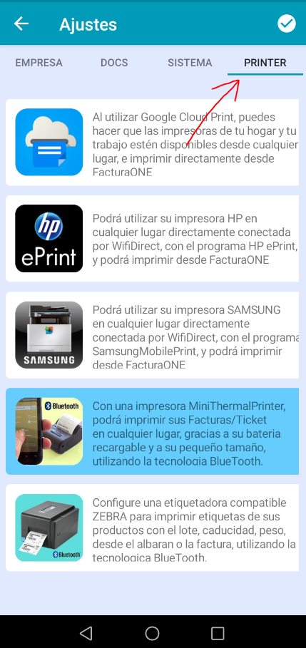 impresoras app facturaone