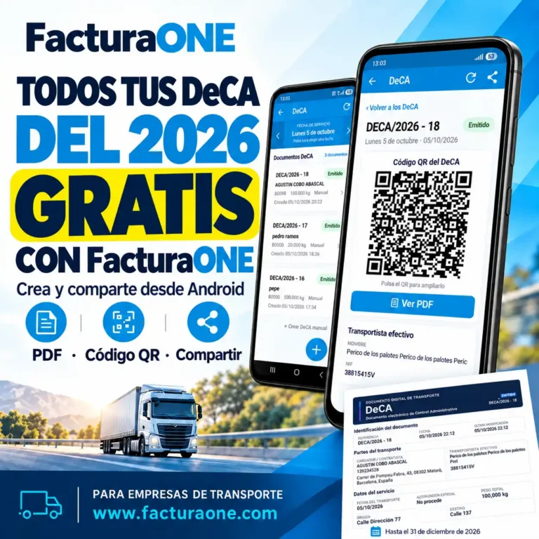 DeCA gratis en 2026 para empresas de transporte con la aplicación Android de FacturaONE